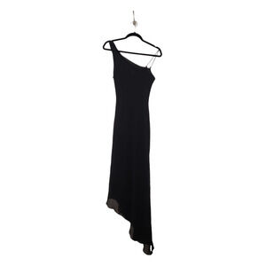 Vintage 90s Little Black Dress Tank Asymmetrical Sheer Slit Layered 8 Going Out